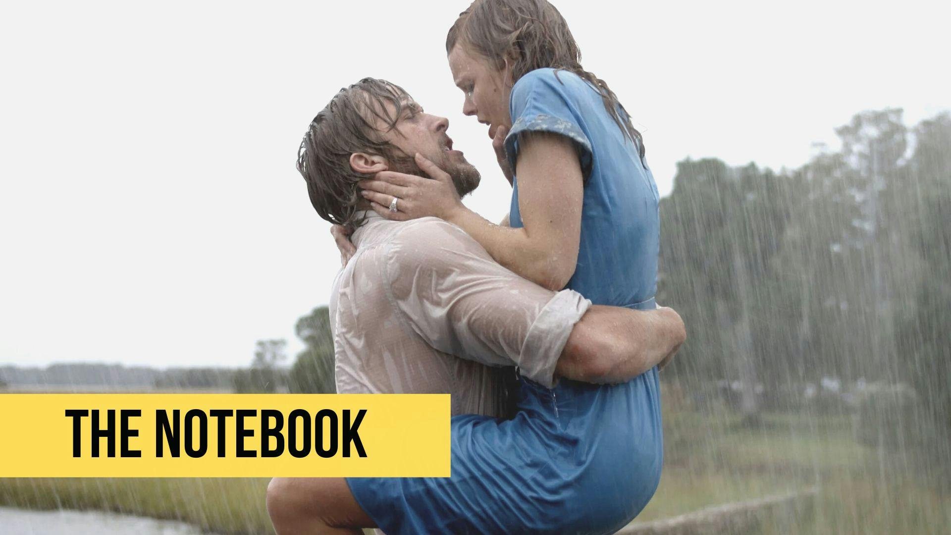 Extrait du film the notebook avec les protagonistes ensemble sous la pluie