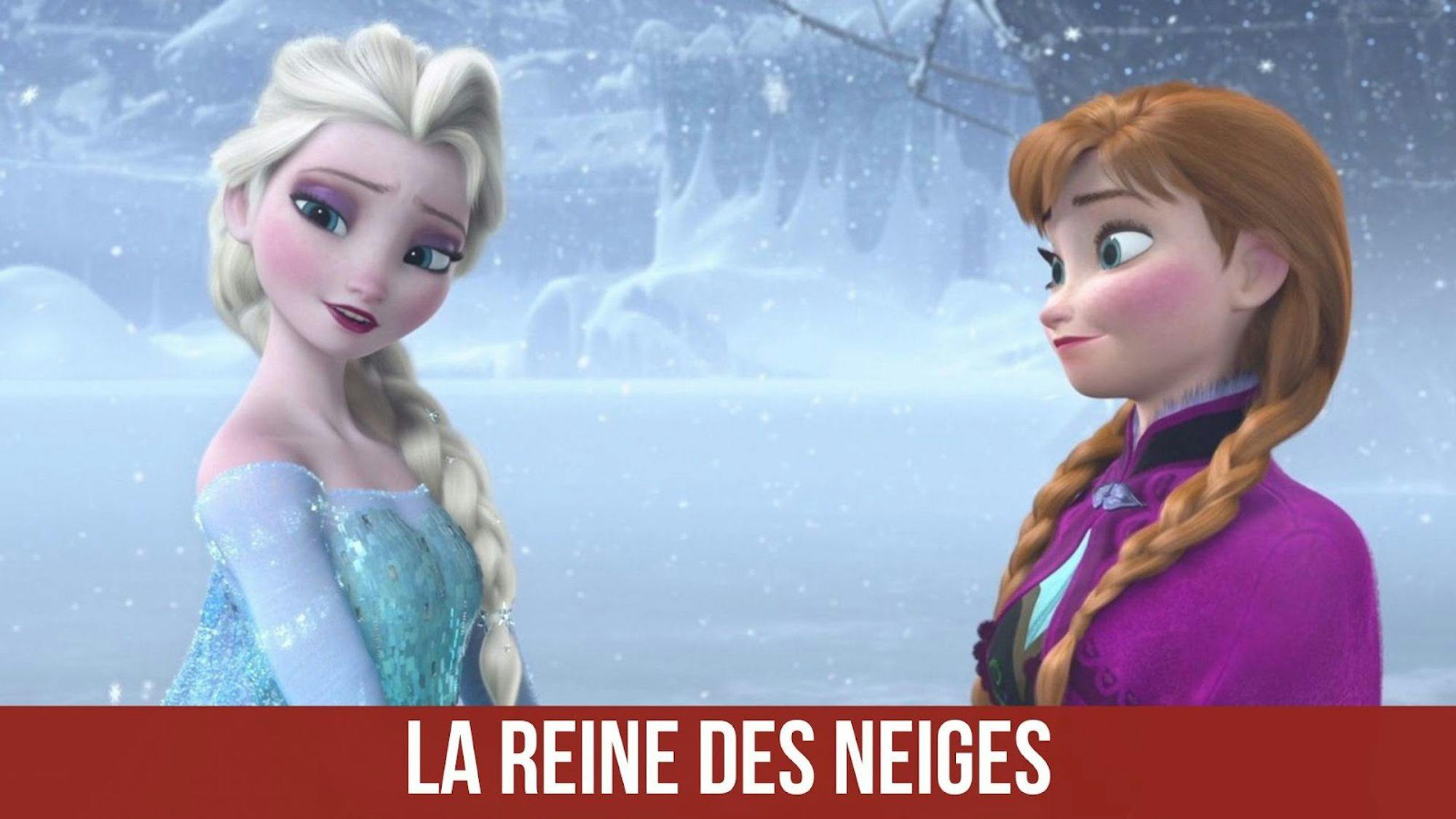 photo des princesse Anna et Elsa du film La reine des neiges avec un titre sur fond grenat