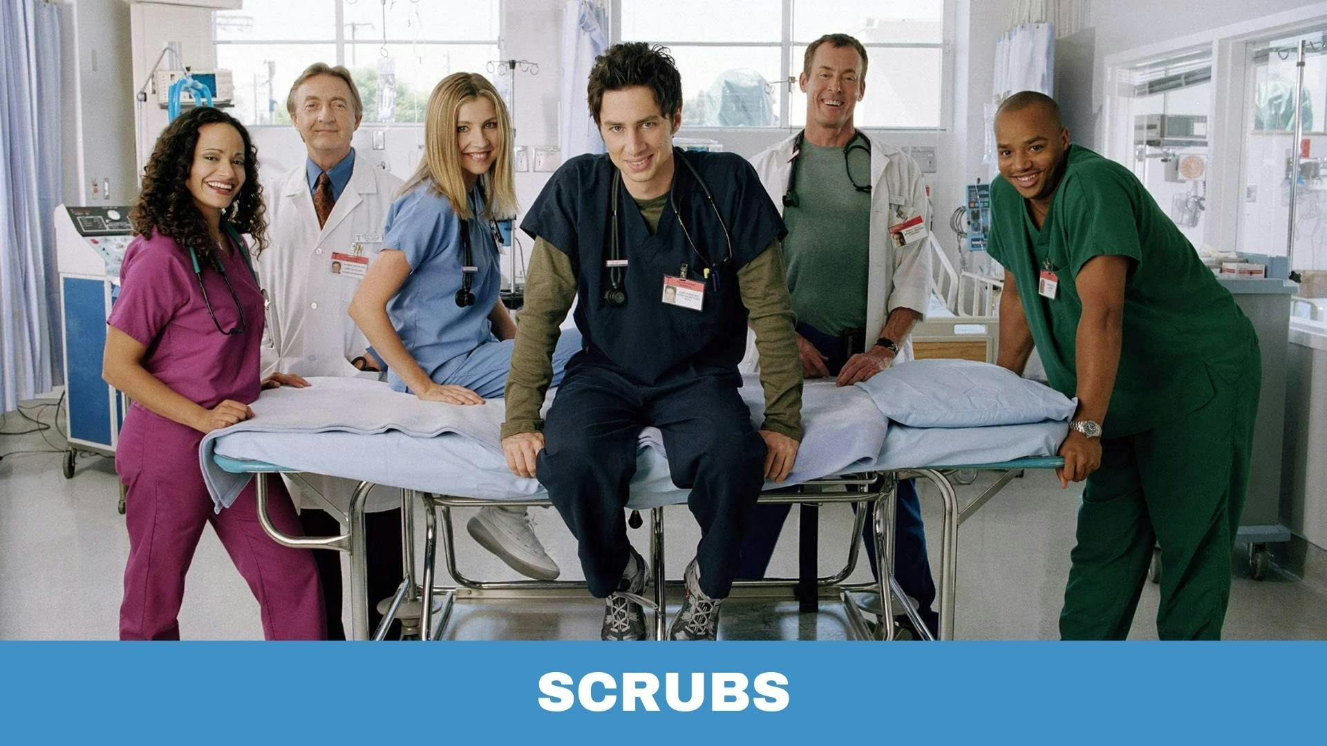 Poster des personnages de la série médicale Scrubs