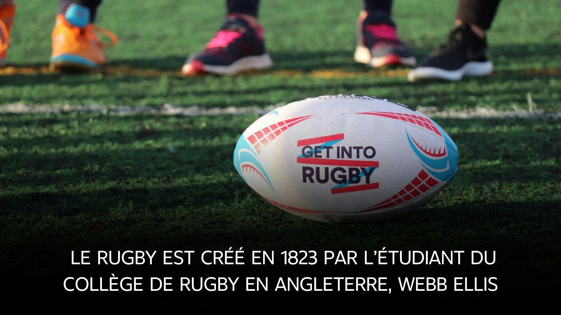 photographie d’un ballon de rugby avec un texte sur la création de ce sport