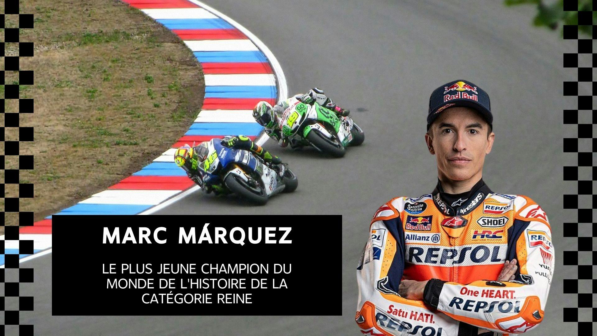 photographie de Marc Marquez, le plus jeune champion du monde de MotoGP avec un circuit en arrière-plan