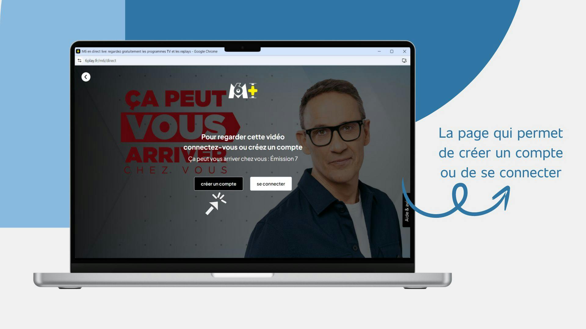 image d’un ordinateur montrant la page qui permet de créer un compte ou de se connecter sur la plateforme M6+