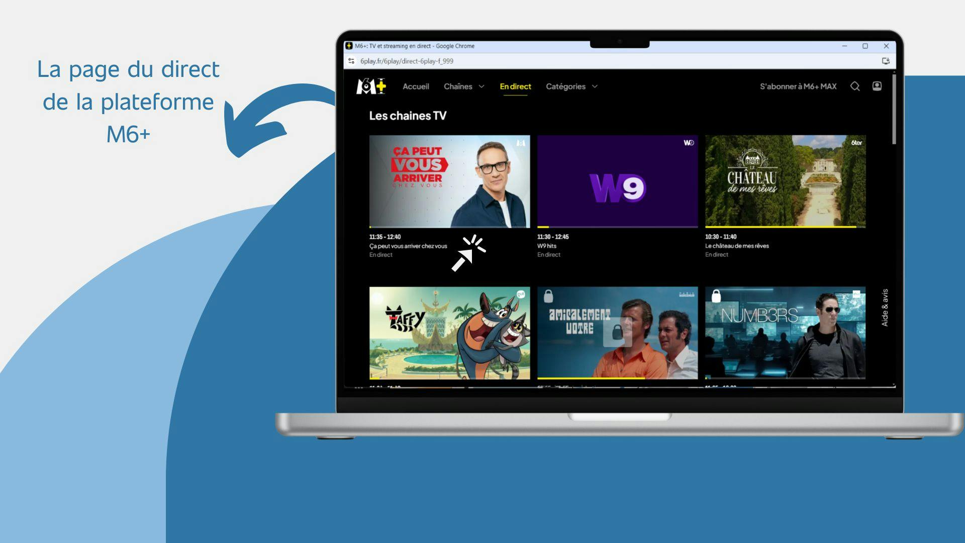image d’un ordinateur qui affiche la page du direct de la plateforme m6