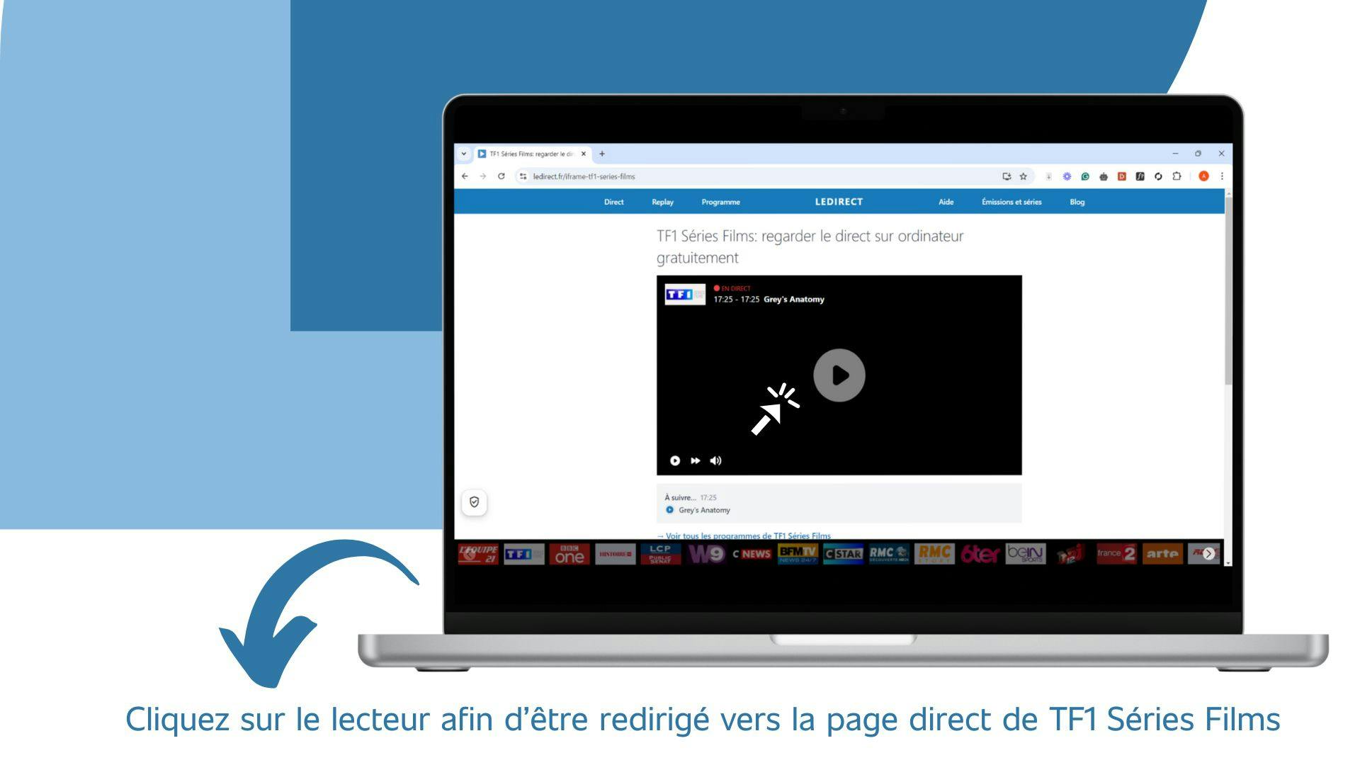 image d’un ordinateur montrant comment être redirigé vers la page direct de TF1 Séries Films