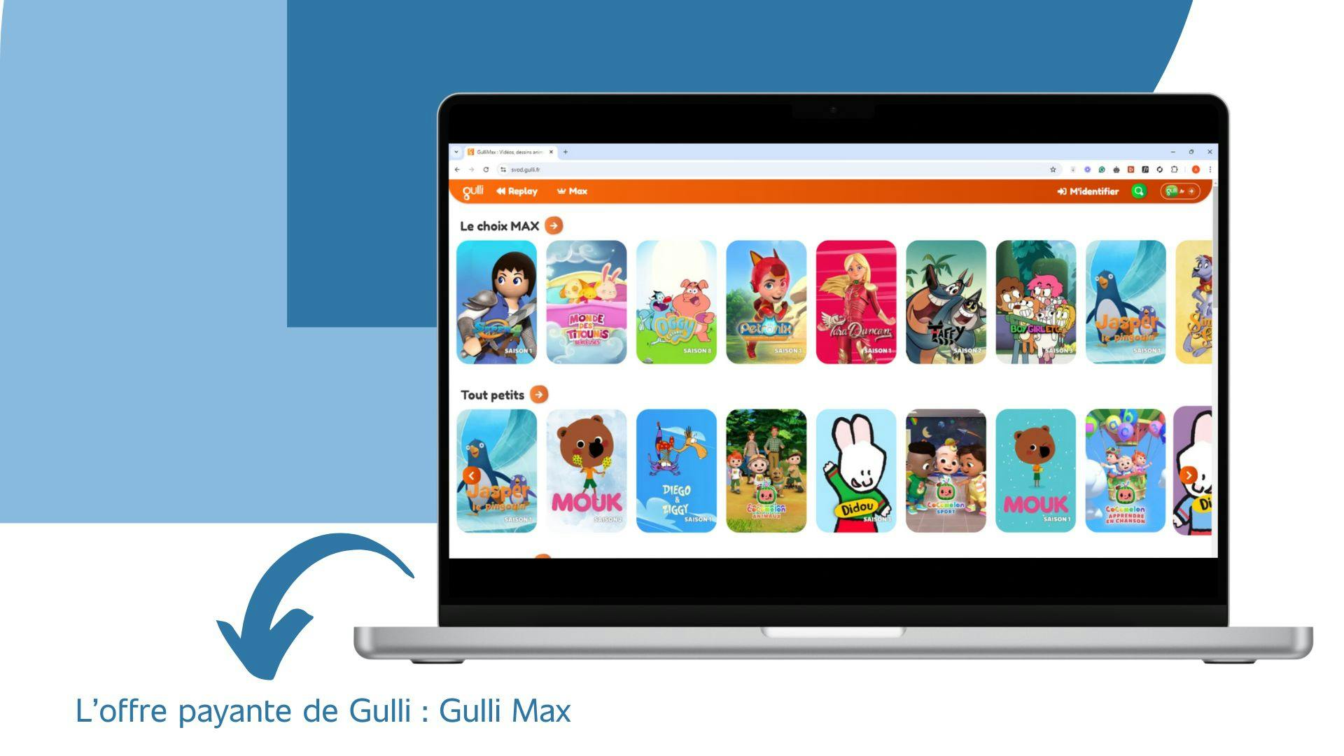 image d’un ordinateur montrant la page d’accueil de l’offre premium Gulli Max