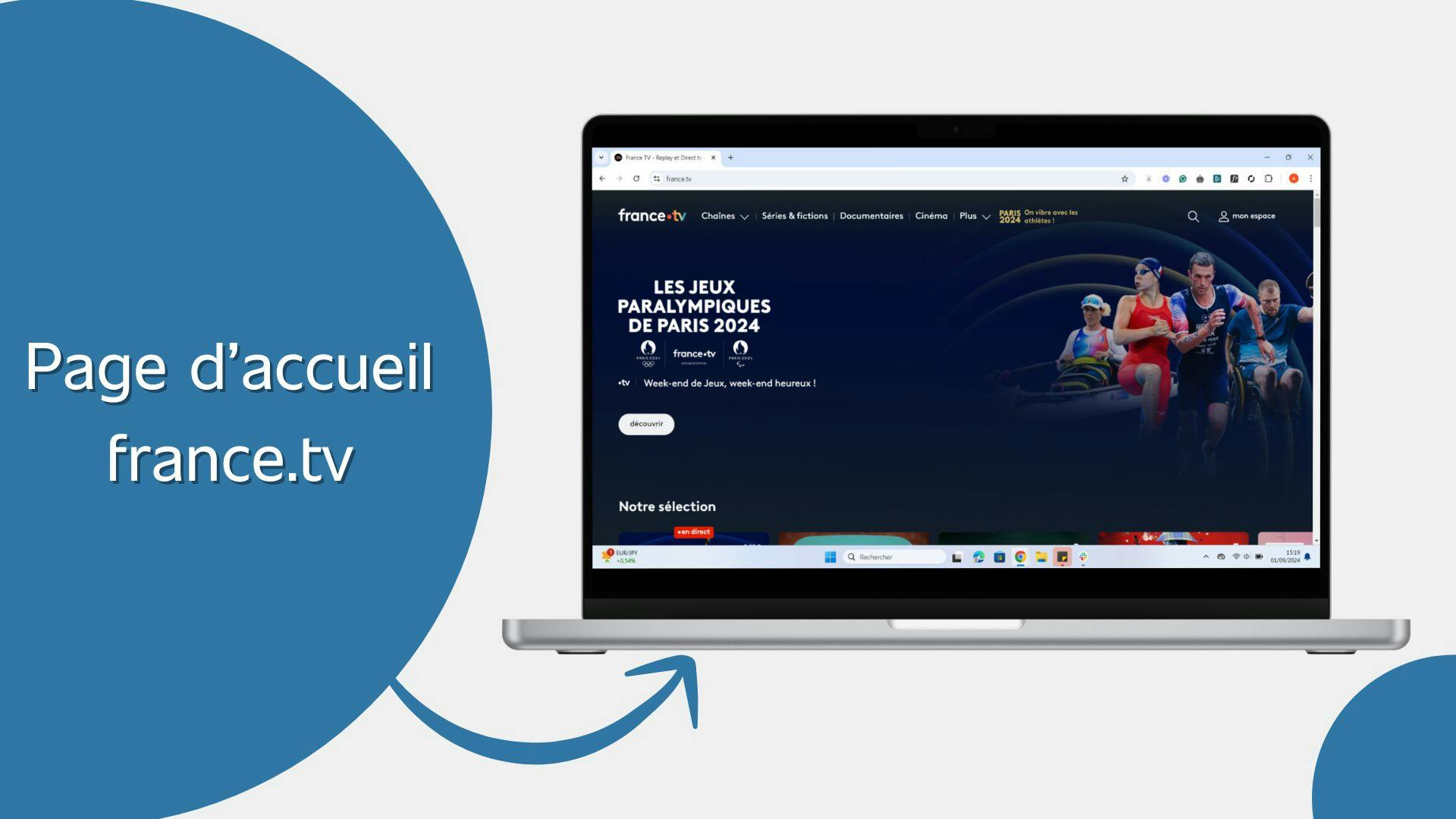 écran d’un ordinateur montant la page d’accueil de la plateforme de streaming france.tv