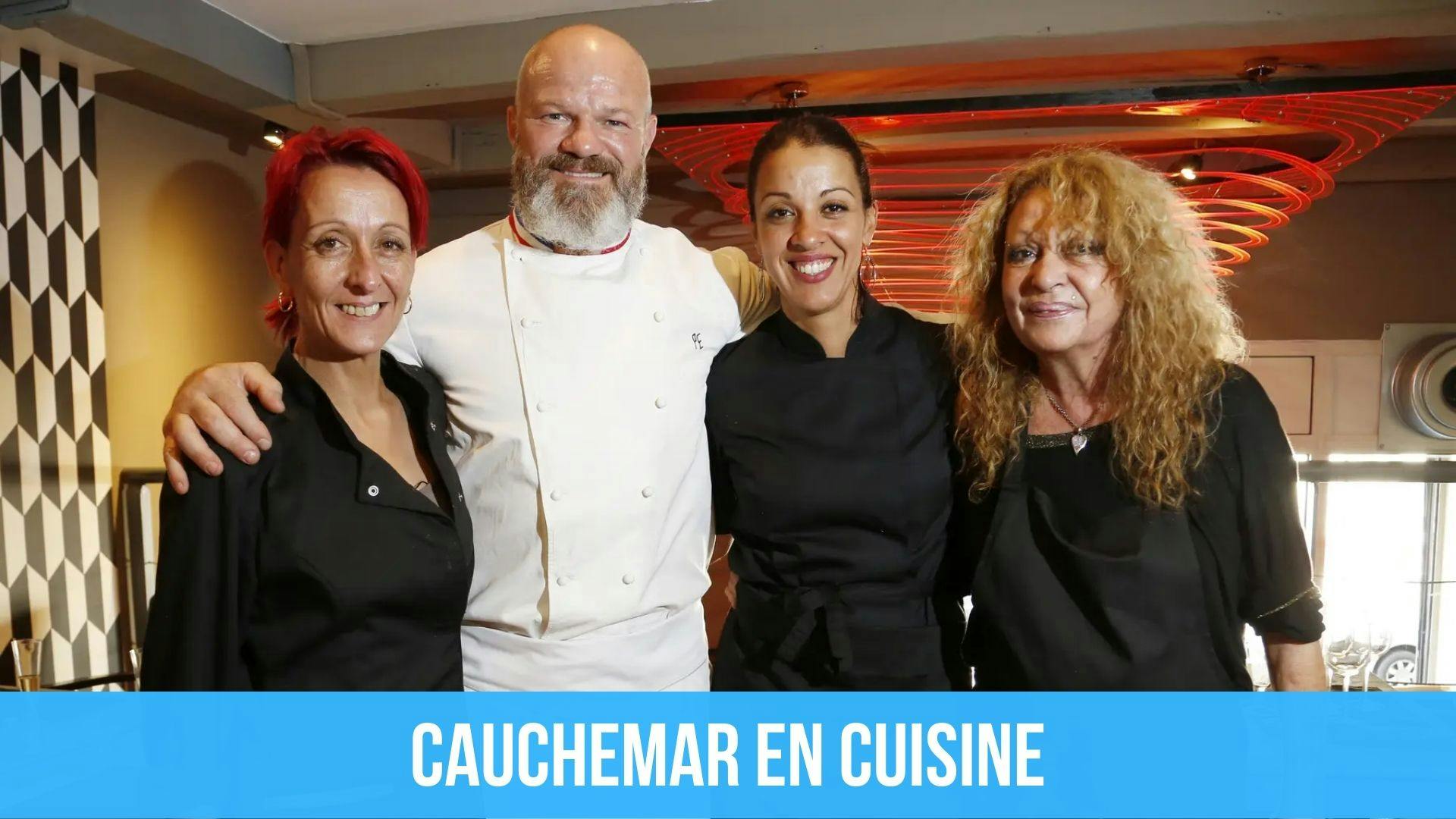 photo du chef Philippe Etchebest avec des participants de l’émission de téléréalité Cauchemar en cuisine