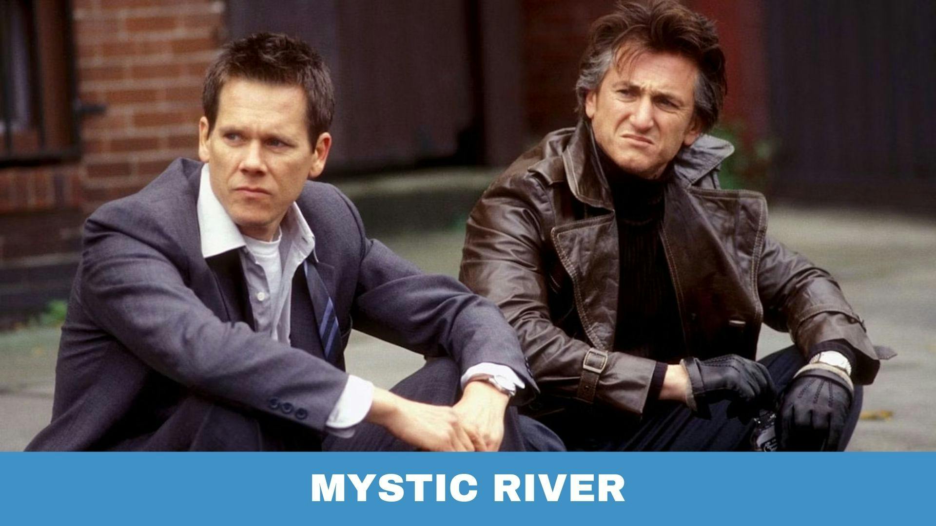 poster du film Mystic River avec un titre sur fond bleu