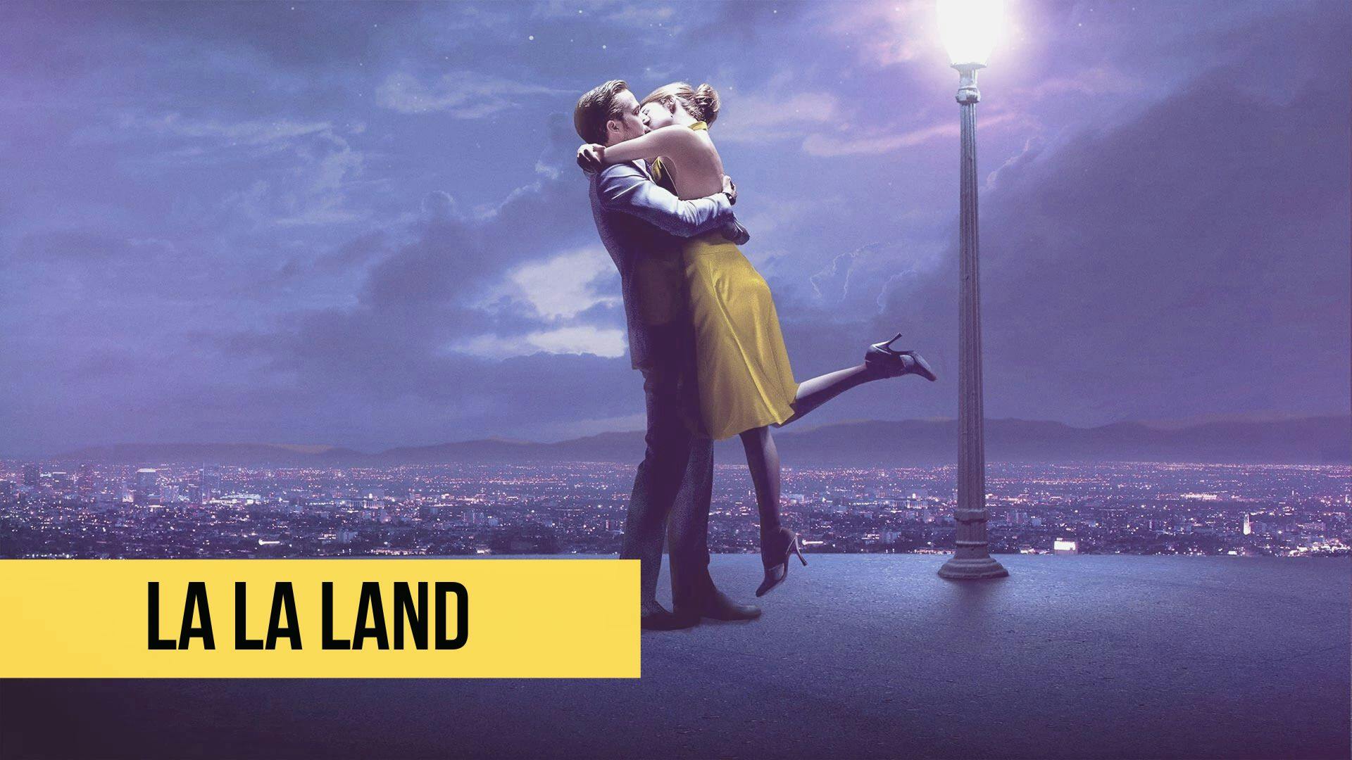 Poster du film la la land avec Mia et Sebastian entrain de s’embrasser