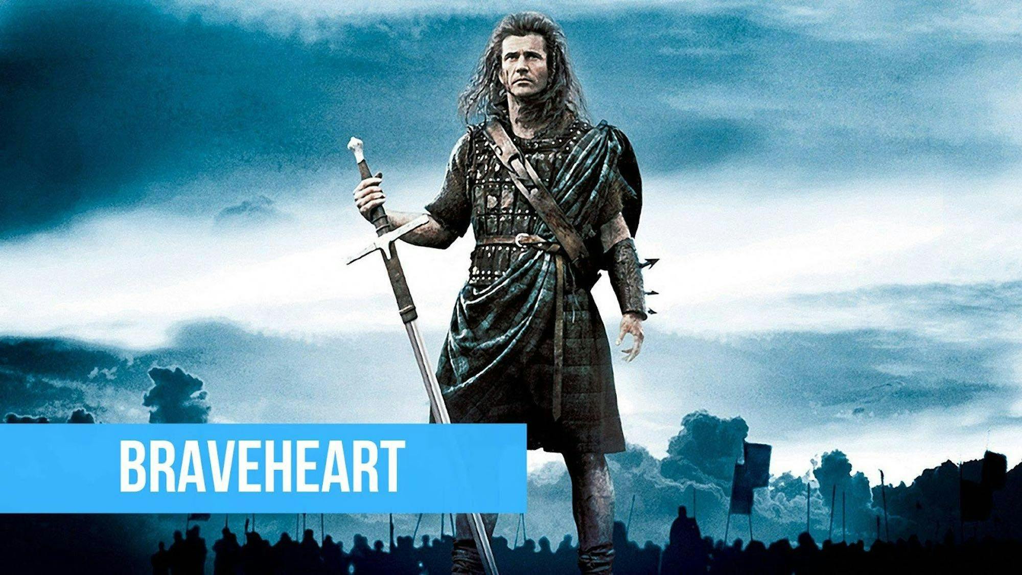 poster du film Braveheart avec le personnage principal William Wallace avec un titre sur fond bleu
