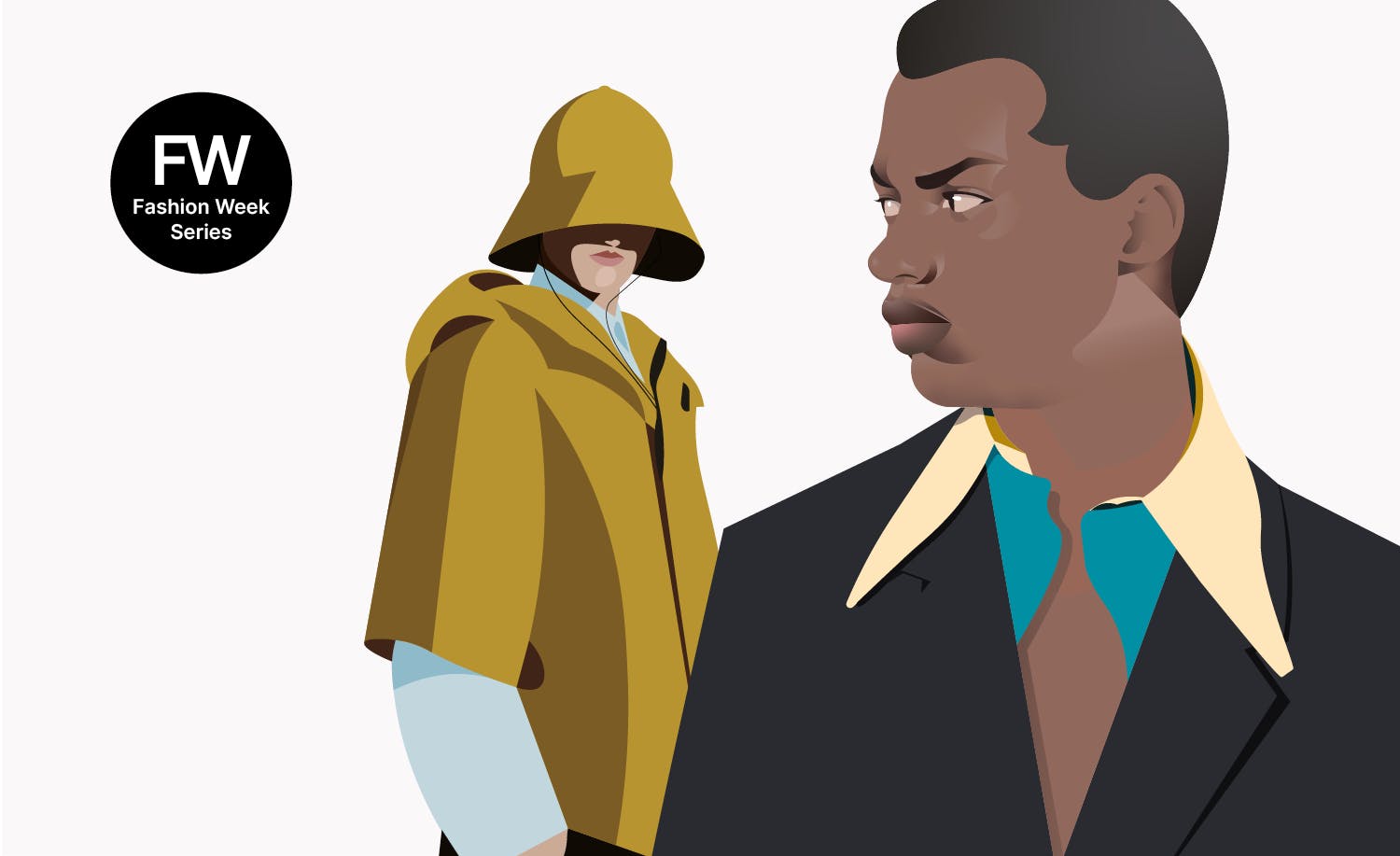 a man in a yellow jacket and a man in a suit.