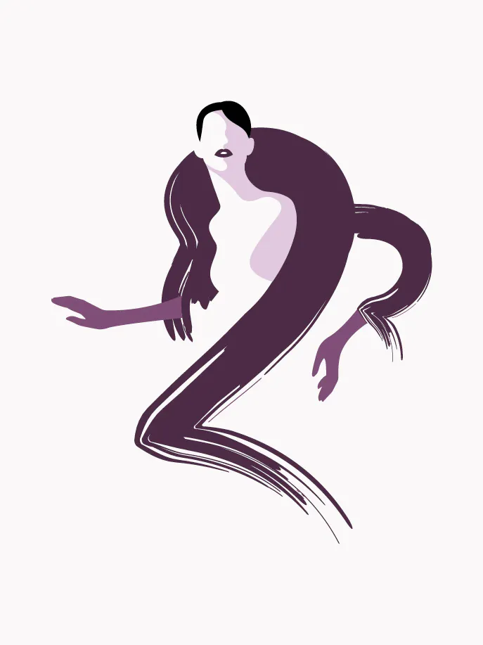an illustration of a woman with long hair.
