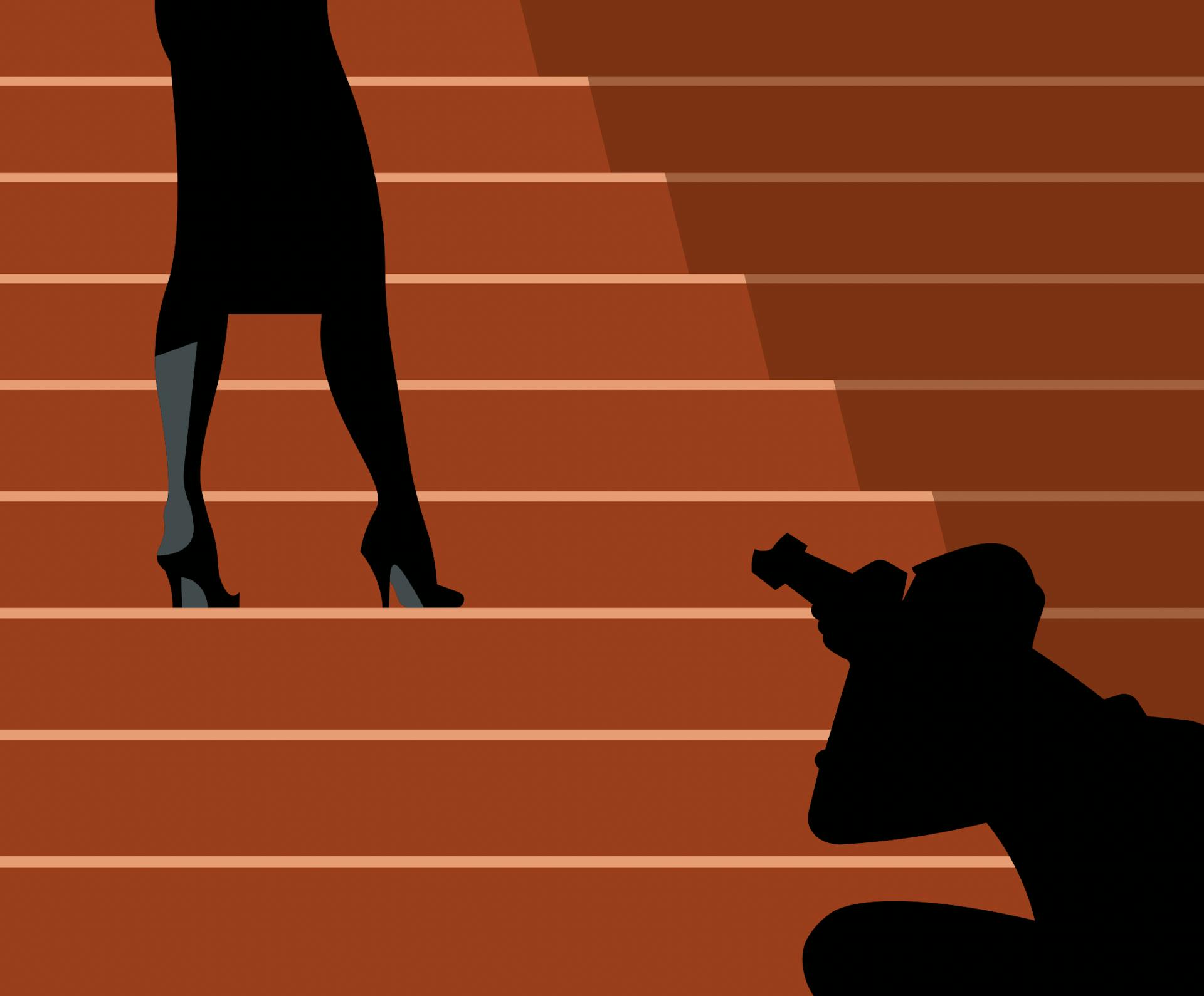 a silhouette of a woman on the stairs.