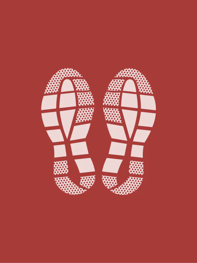 a pair of running shoes on a red background.