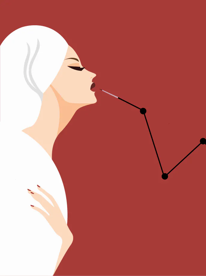 an illustration of a woman applying lipstick.