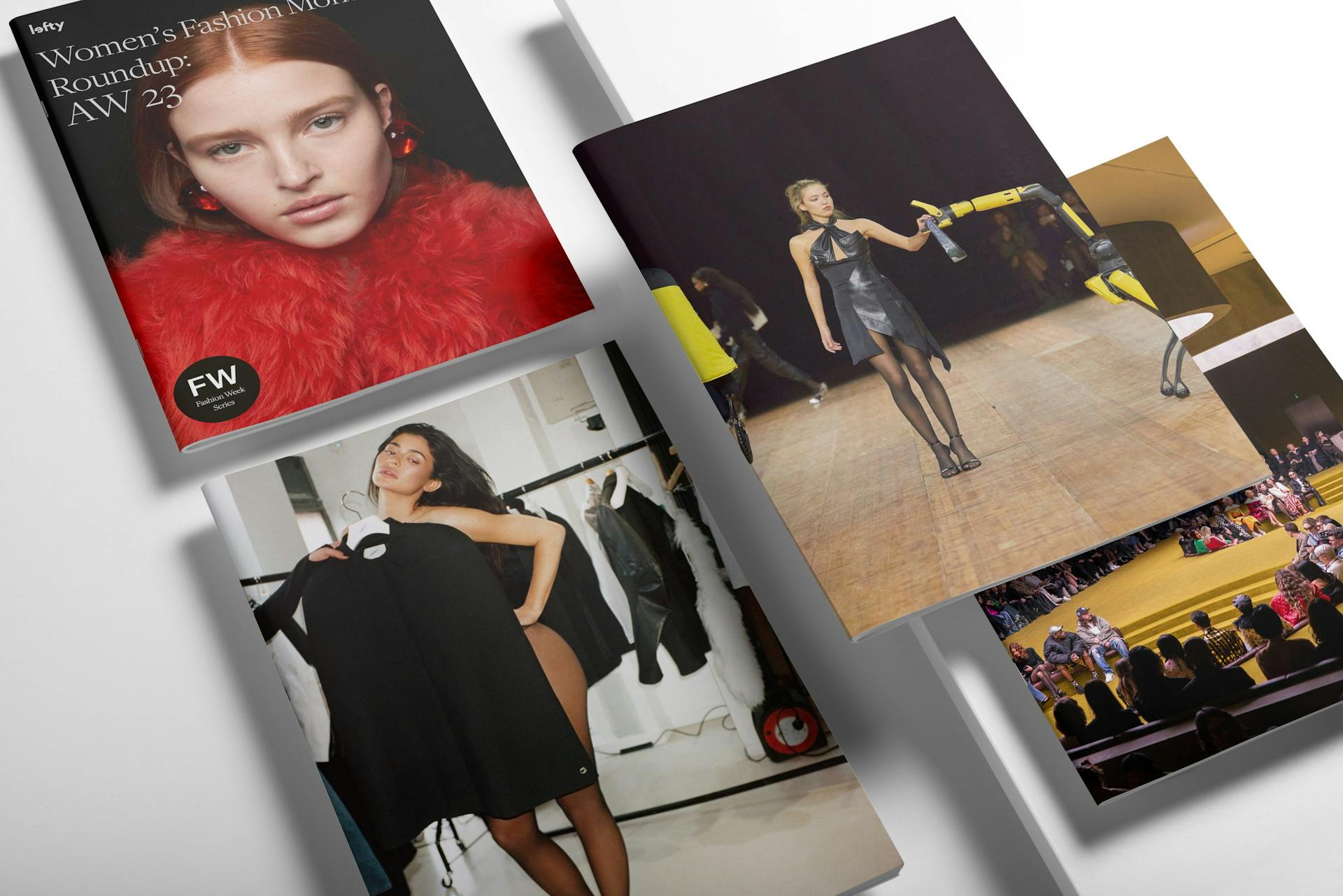 Pictures of report cover and images from Fall 2023 Fashion Week 