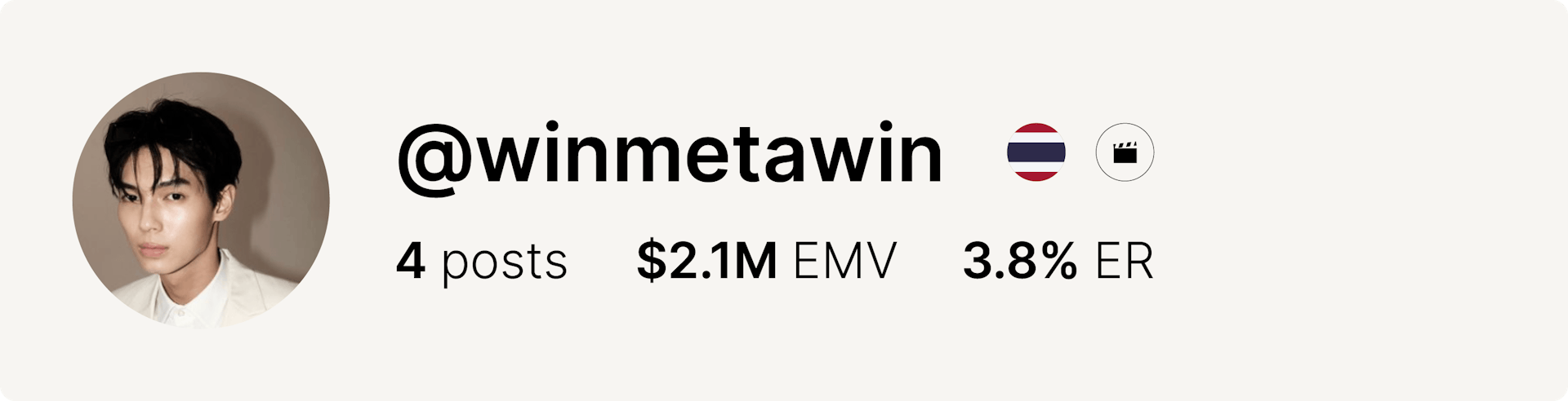 An image of actor Win Metawin's Instagram account and statistics from the fashion week.