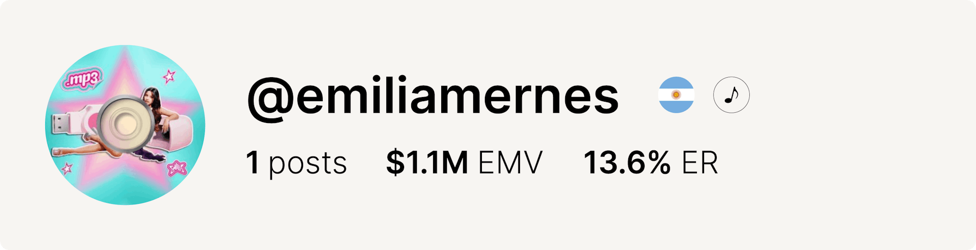 An image of singer Emilia Mernes's Instagram account and statistics from the fashion week.