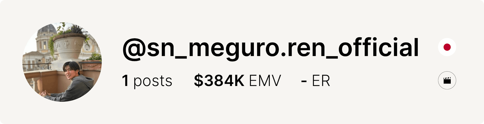 An image of actor Ren Meguro's Instagram account and statistics from the fashion week.