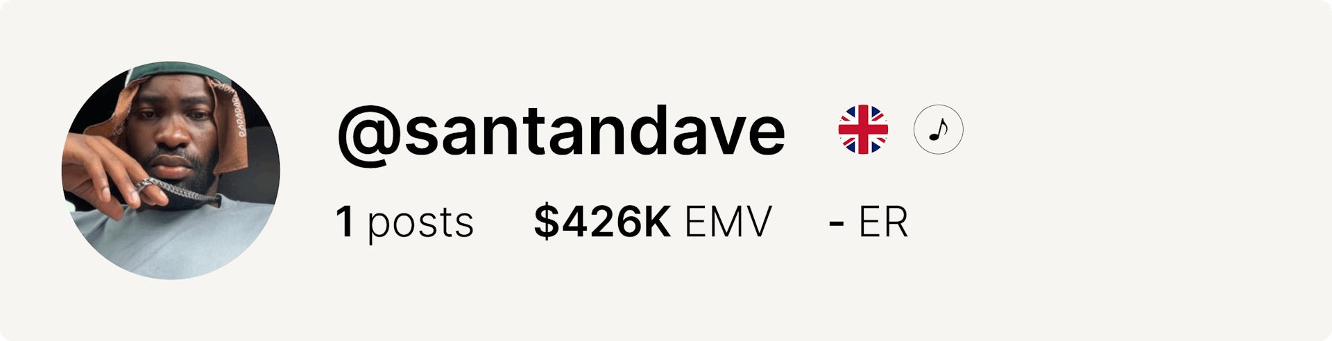 An image of rapper Santan Daves's Instagram account and statistics from the fashion week.