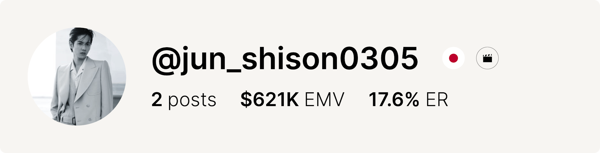 An image of actor Jun Shison's Instagram account and statistics from the fashion week.