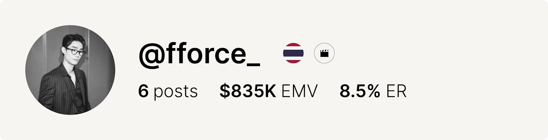 An image of actor Force Jiratchapong's Instagram account and statistics from the fashion week.