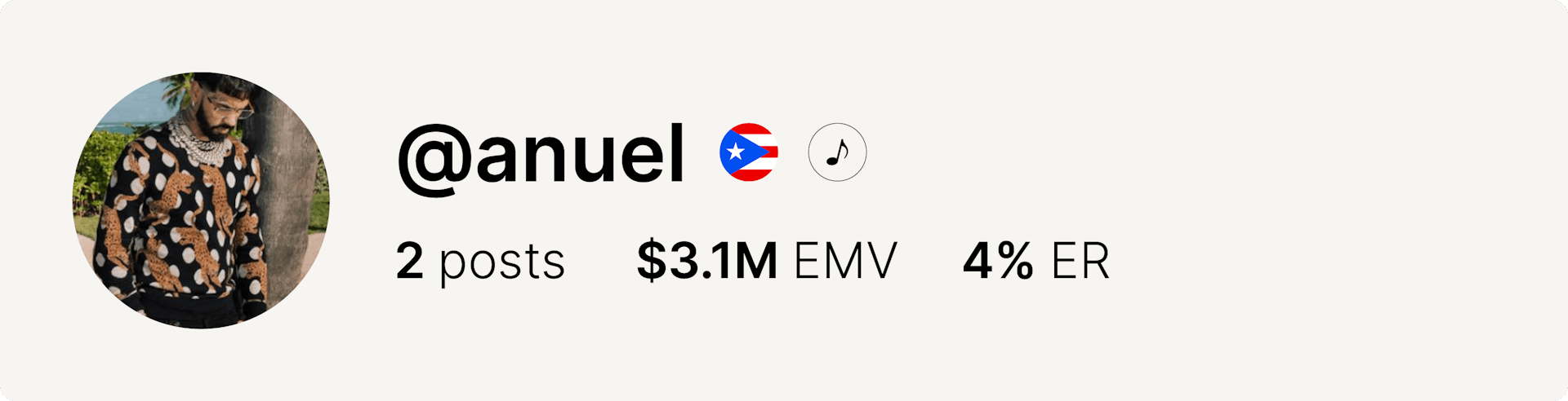An image of rapper Anuel AA's Instagram account and data from the fashion week.