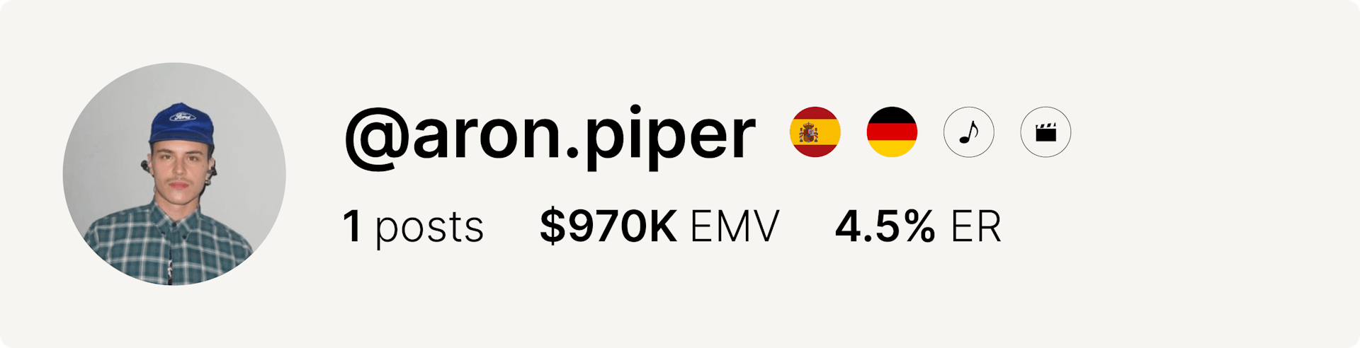 An image of actor and singer Aron Piper's Instagram account and data from the fashion week.