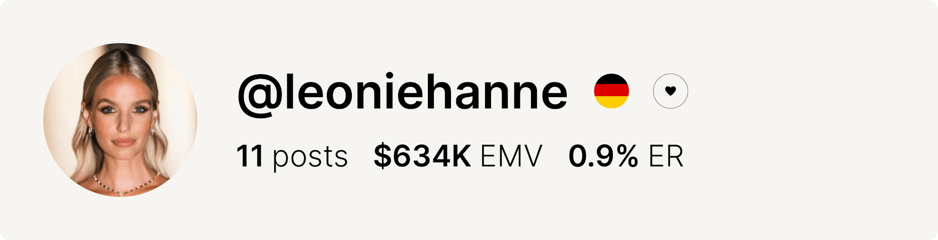 An image of Leonie Hanne's Instagram account and data from the fashion week.