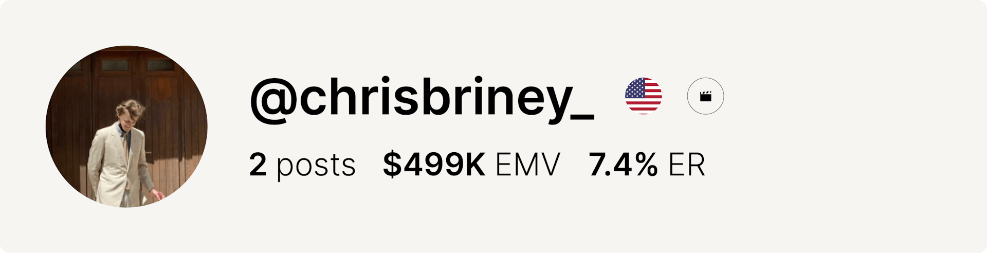 An image of Chris Briney's Instagram account and data from the fashion week.