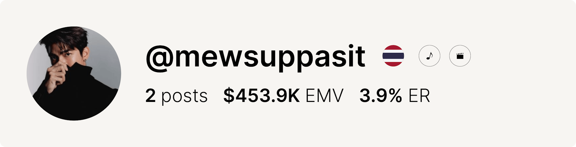 An image of Mew Suppasit's Instagram account and data from the fashion week.