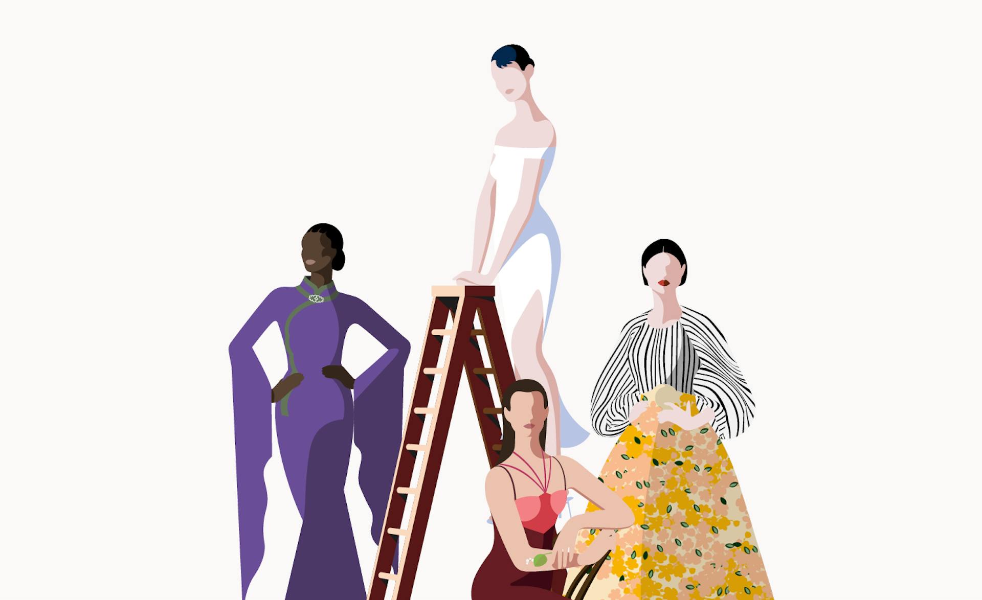 An illustration of a group of women against a white background. 