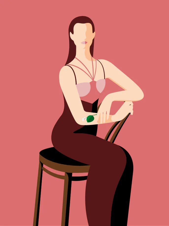 an illustration of a woman sitting on a chair.