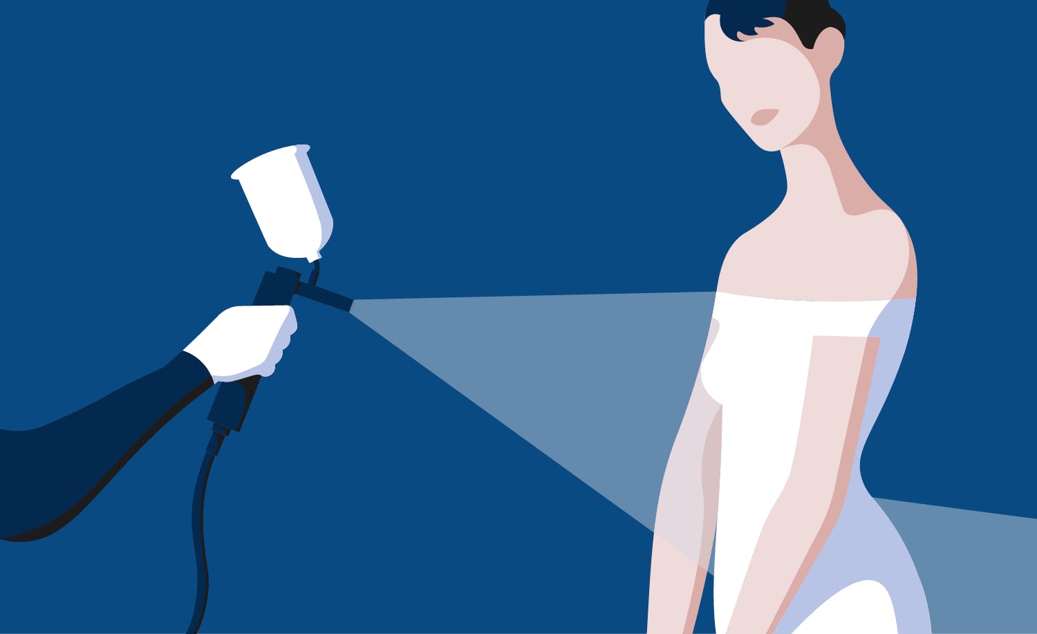 a woman in a white dress is standing on a ladder.