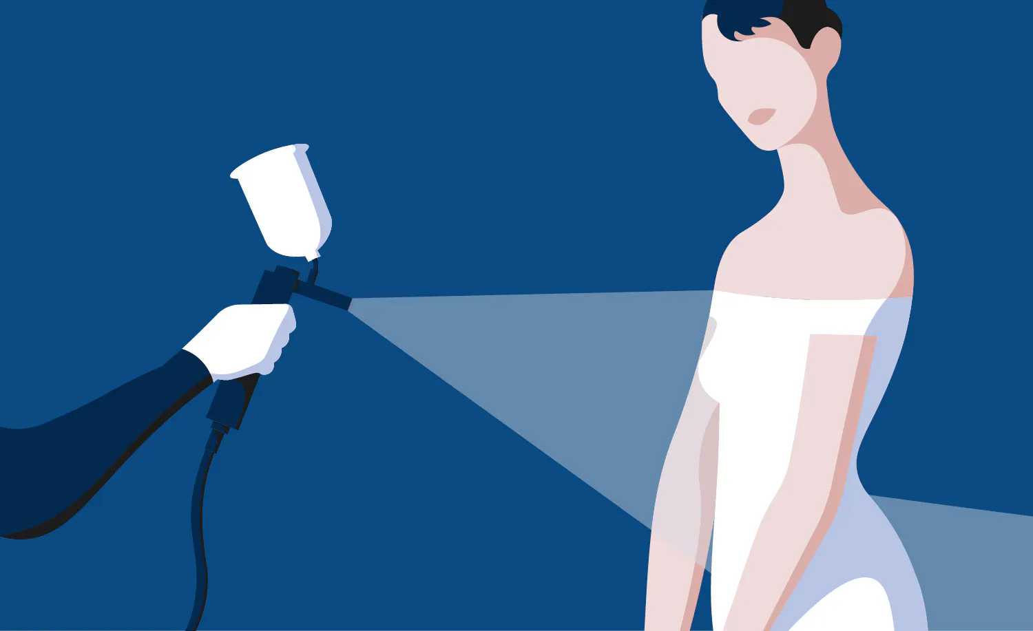 a woman in a white dress is standing on a ladder.