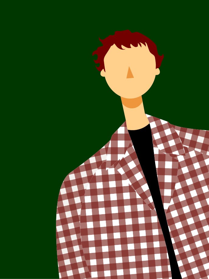 a cartoon of a man in a plaid shirt.