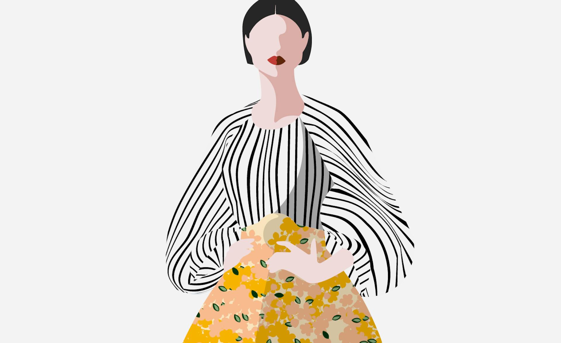an illustration of a woman in a yellow dress.