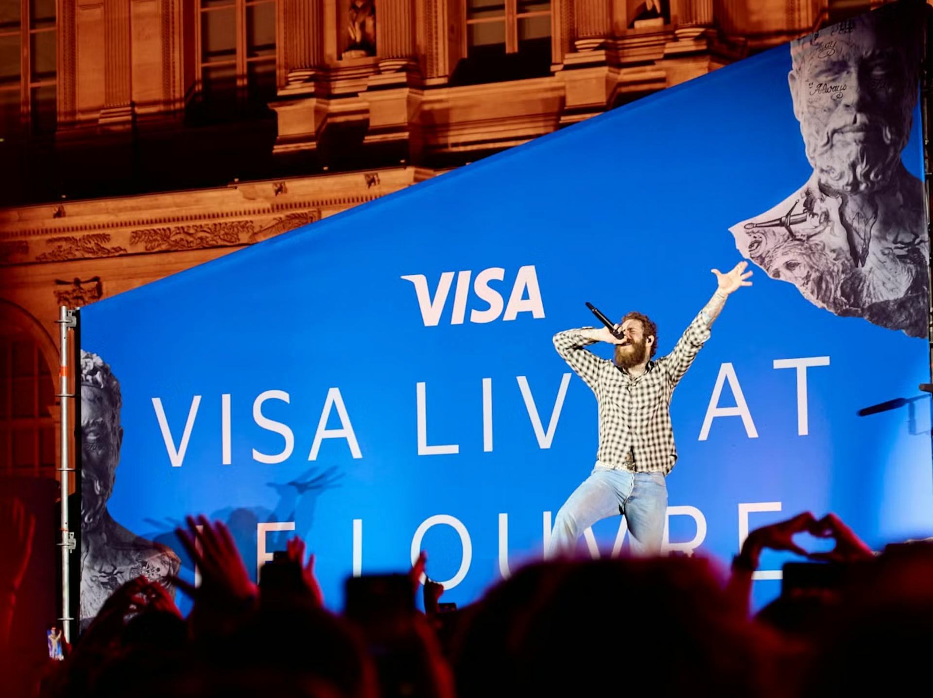 Singer Post Malone shutted down the museum's iconic Cour Carrée for an intimate performance to kick off the new 'Visa Live' concert series