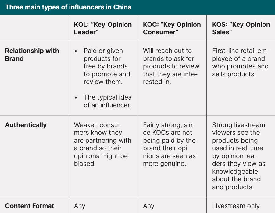 The three types of influencers in China.