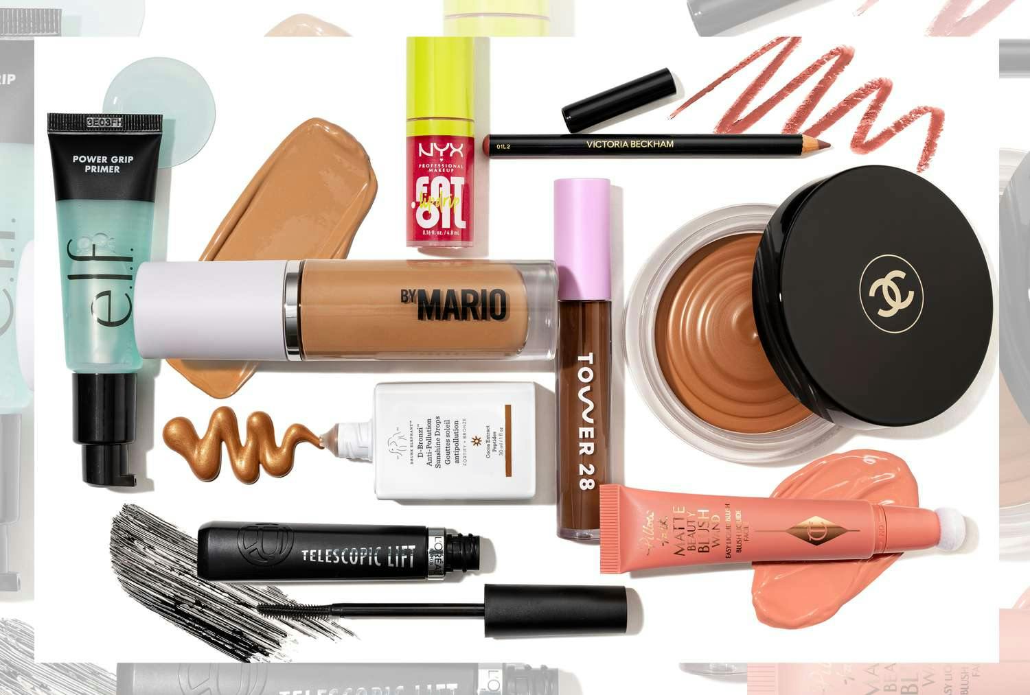 A collage of makeup products.