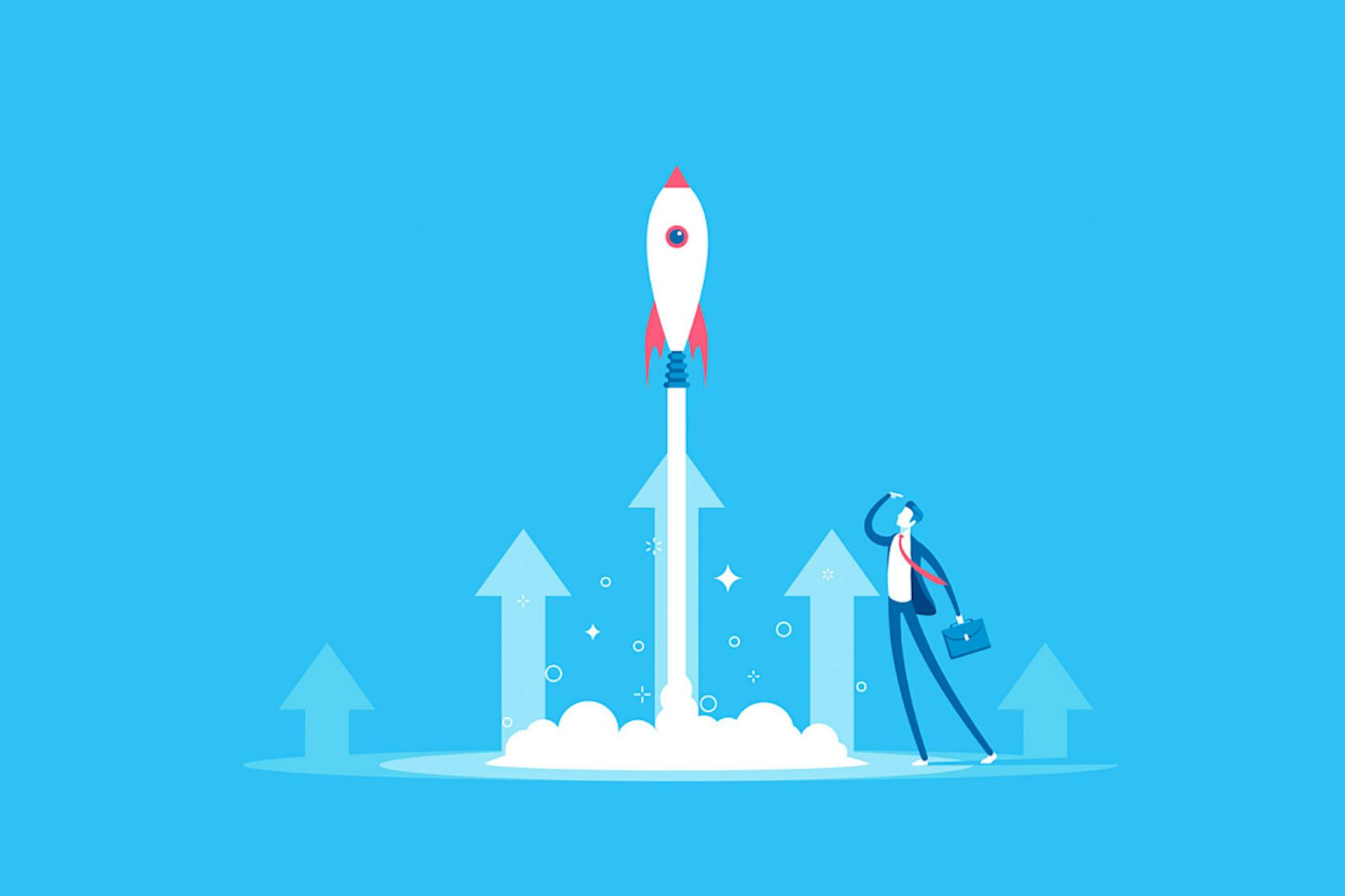 An image demonstrating business growth with a rocket.