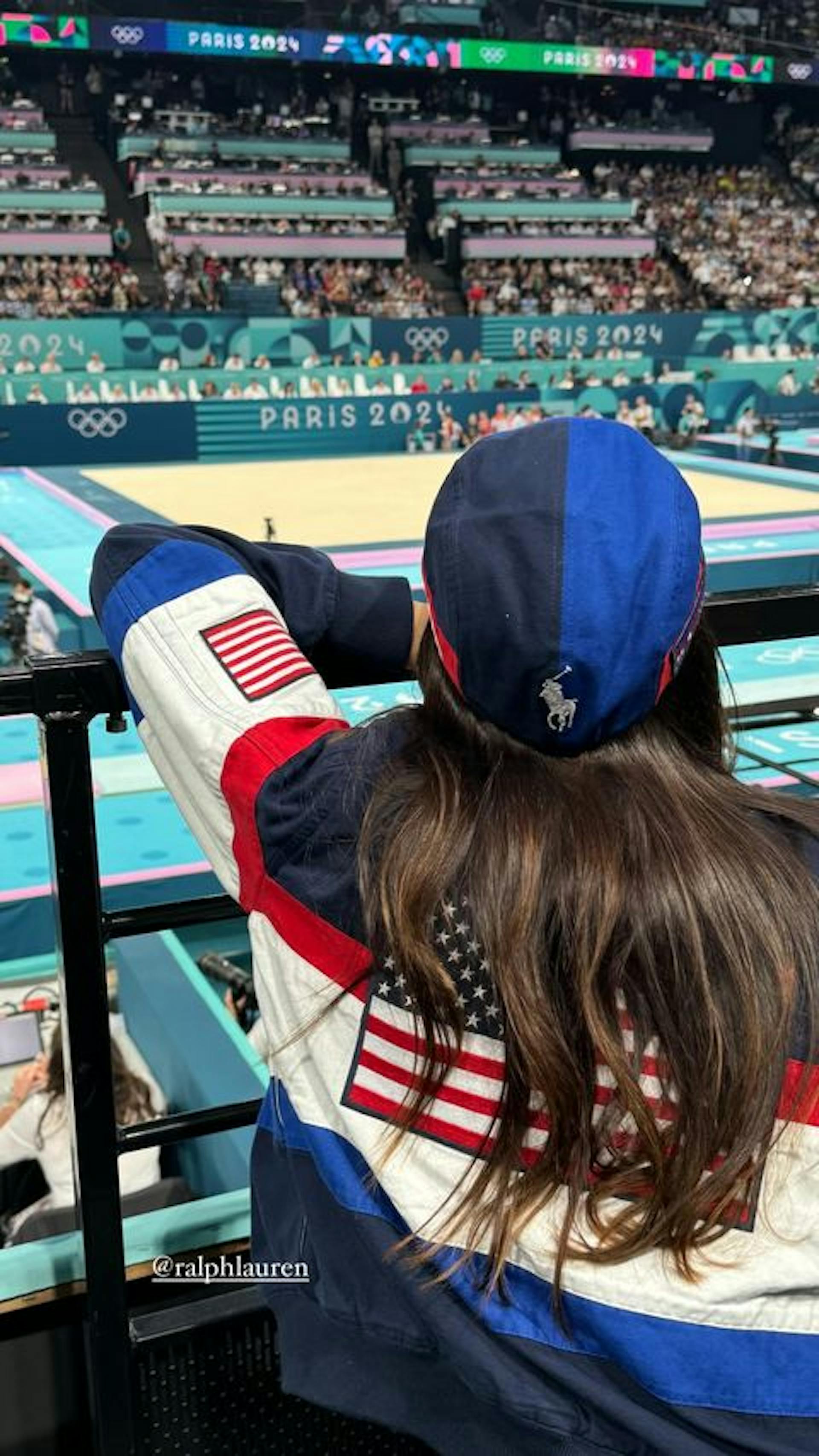 Kendall Jenner at Olympics women's gymnastics event. 