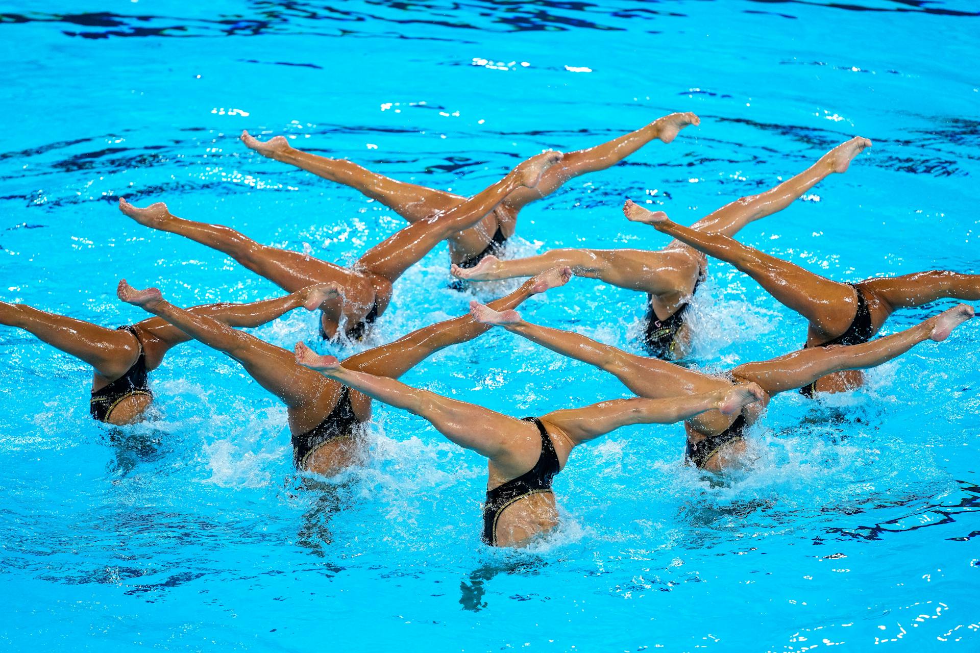 Artistic swimmers competing at the Paris 2024 Olympic Games