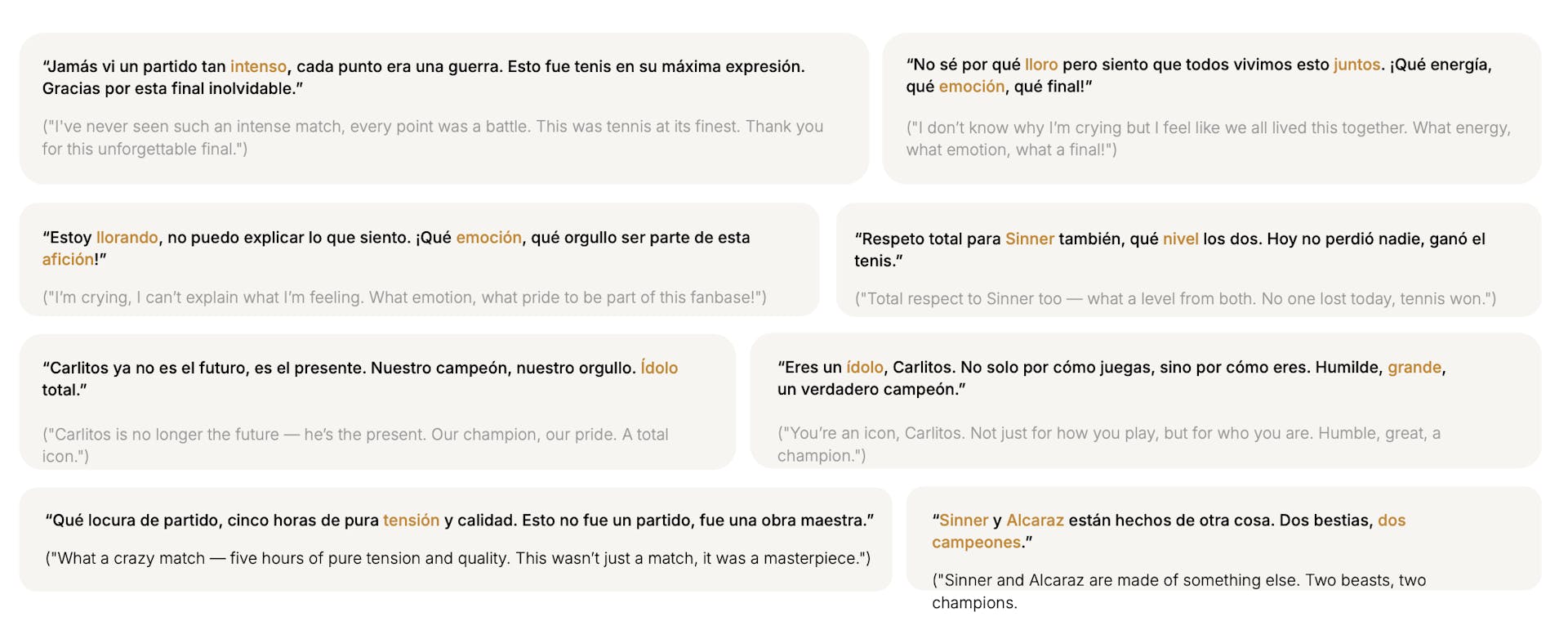 Fan quotes praising Carlos Alcaraz and Jannik Sinner after Roland-Garros final