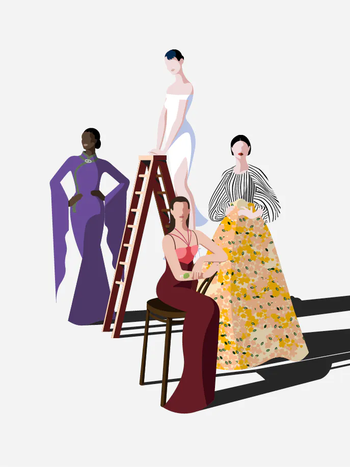 An illustration of a group of women against a white background. 