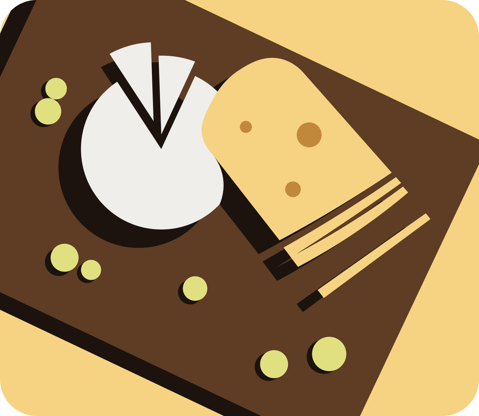 a cheese and bread icon on a brown background.
