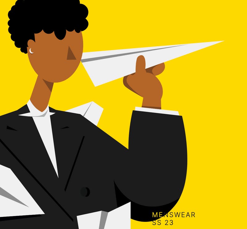 a cartoon illustration of a man holding a paper airplane.