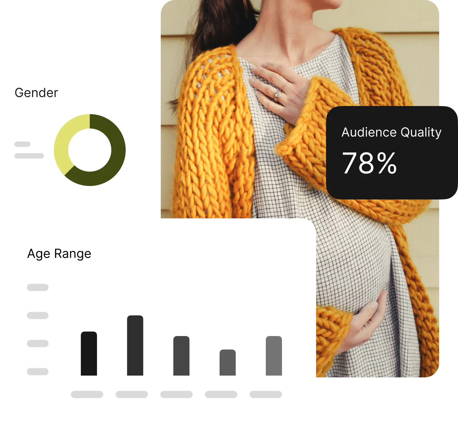 A picture of a woman with data charts