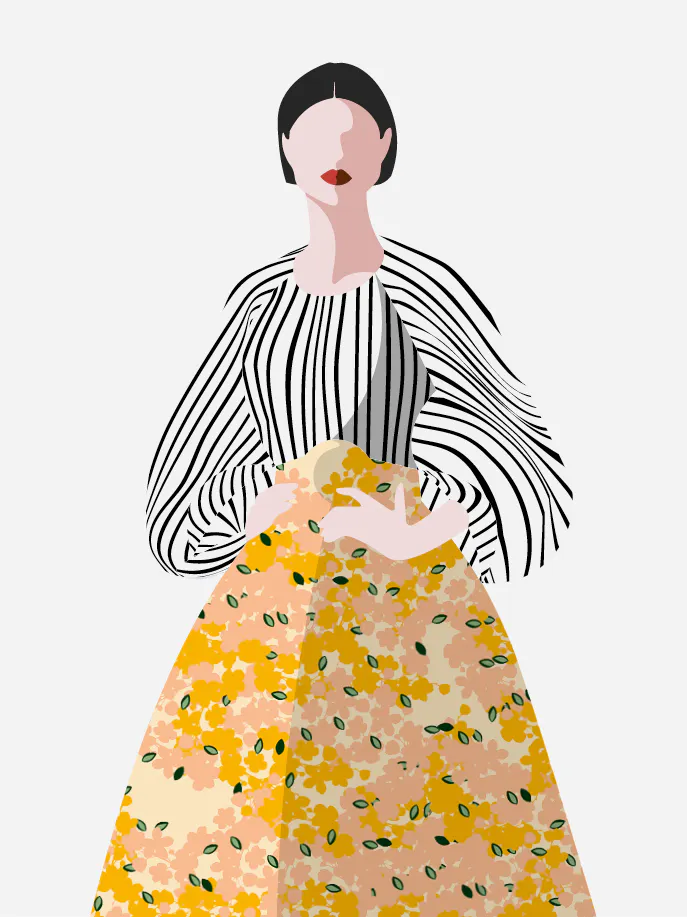 an illustration of a woman in a yellow dress.
