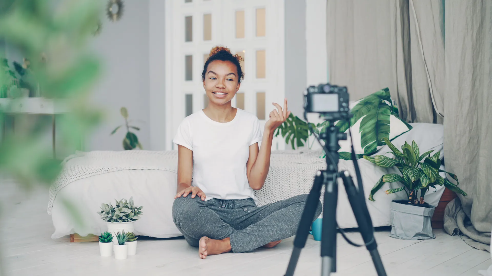 A young female influencer and streamer looking at the camera.
